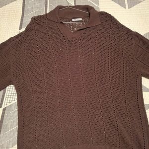 Zara Brown Crocheted Short Sleeve Shirt